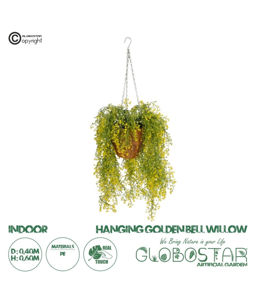 GloboStar® Artificial Garden GOLDEN BELL WILLOW HANGING PLANT 20626 Τεχνητό Κρεμαστό Διακοσμητικό Φυτό Κίτρινη Ιτιά Μ40 x Π40 x Y60cm